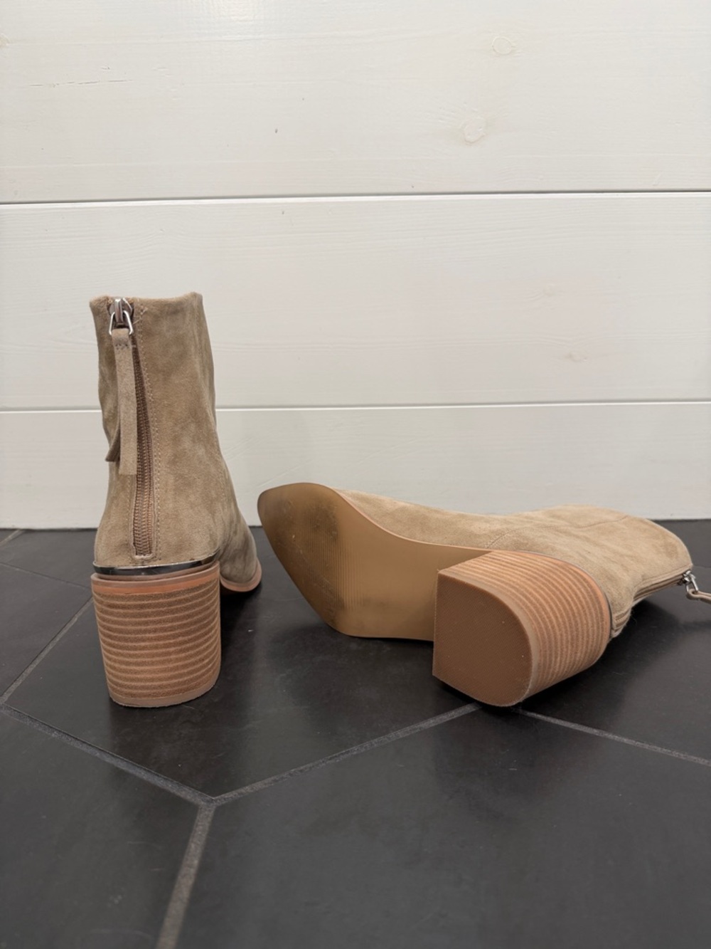 Steve Madden Taupe Suede Pointed Ankle Boots - Picture 6 of 9